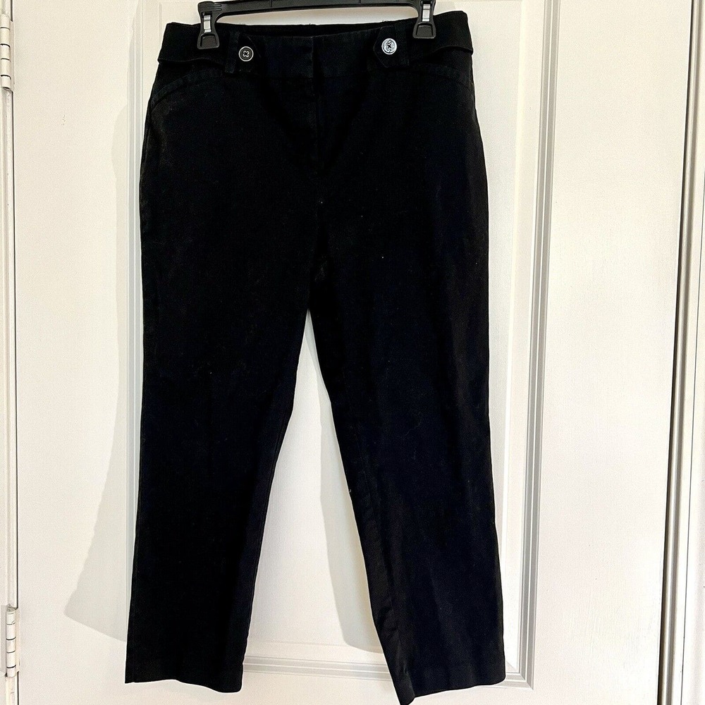 New York&Co 7th Ave Sz 10 Solid Black Slim Leg Capri Career Work Uniform Pants